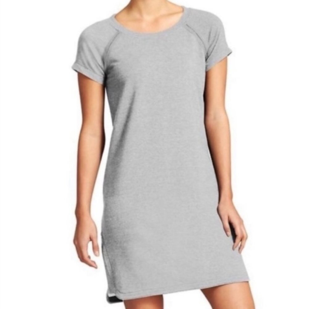 Athleta Heathered Gray Short Sleeve Sweatshirt Mini Dress